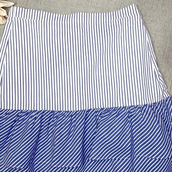 J. Crew Cocktail Hours Ruffle Striped Tiered Skirt Nwt 4 Blue & White - Picture 7 of 13